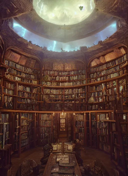 Prompt: magical library, ultra detailed fantasy, elden ring, realistic, dnd, rpg, lotr game design fanart by concept art, behance hd, artstation, deviantart, global illumination radiating a glowing aura global illumination ray tracing hdr render in unreal engine 5