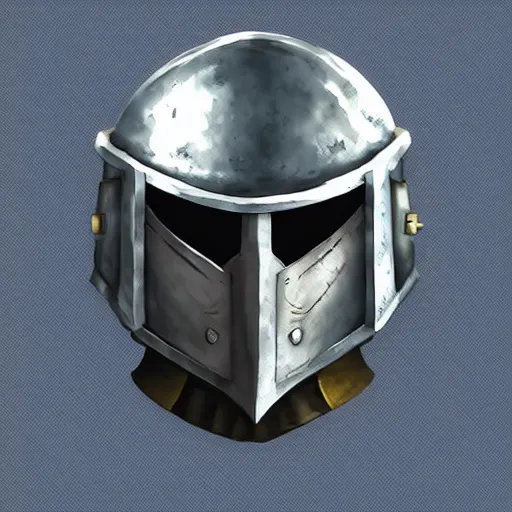 Prompt: blue steel-plate armet helmet, artstation, rpg, digital art, isometric, dark background, dark souls, runescape, skyrim, final-fantasy, Diablo-3