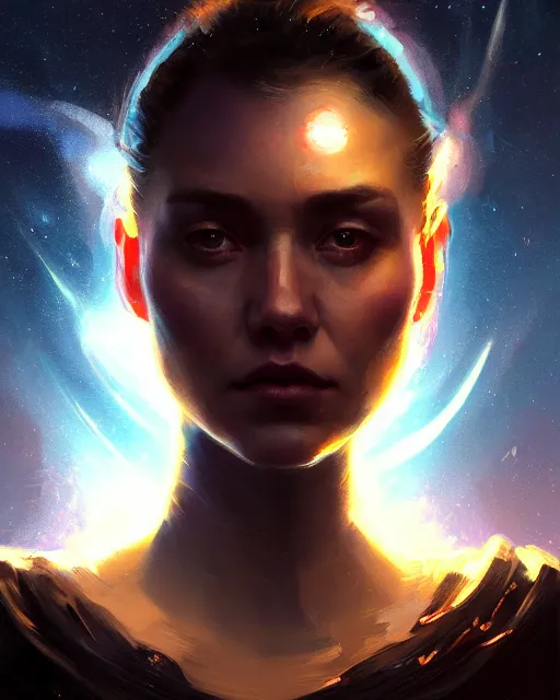 Image similar to epic portrait cinematic shot an giant female face in space, dark, stars, glowing, glowing eyes, fine details. night setting. realistic shaded lighting poster by craig mullism, artgerm, jeremy lipkin and michael garmash, unreal engine, radiant light, detailed and intricate environment, digital art, trending on art station,