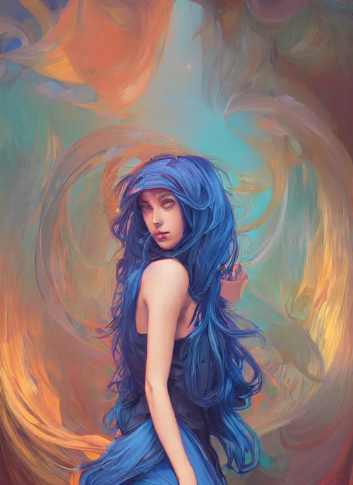 Prompt: handsome young women with shoulder length blue hair, half body shot, path traced, highly detailed, high quality, digital painting, alena aenami, lilia alvarado, shinji aramaki, karol bak, alphonse mucha, tom bagshaw