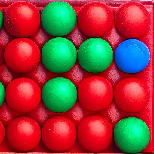 Prompt: red box, blue ball, green pyramid