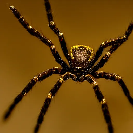 Image similar to a golden stature of a spider, centered, sharp focus, highly detailed, photo taken by a nikon