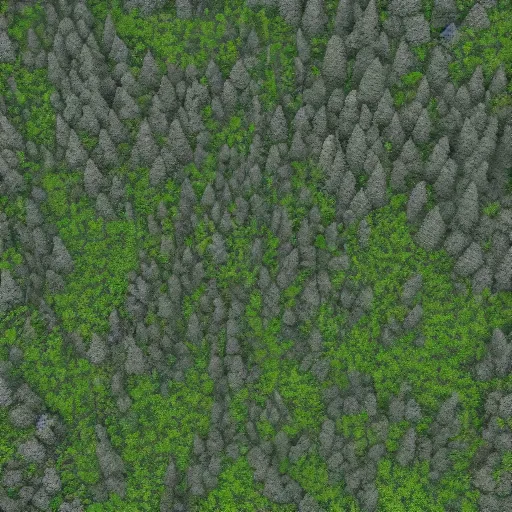 Image similar to simulated 3D grid mesh of a landscape map of a mountain forest region, rendered in high detail, 8K UHD