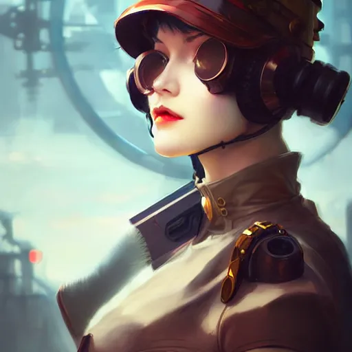 Image similar to portrait of a beautiful dieselpunk woman, by guweiz and wlop and artgerm