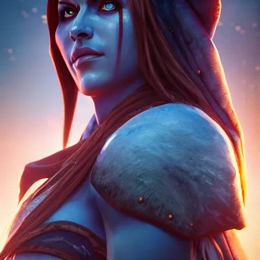 Prompt: hyperrealist portrait of sylvanas windrunner on a blue planet. by bayard wu, fantasy, photorealistic, octane render, unreal engine, dynamic lighting, trending on artstation, poster, volumetric lighting, very detailed faces, 4 k, award winning