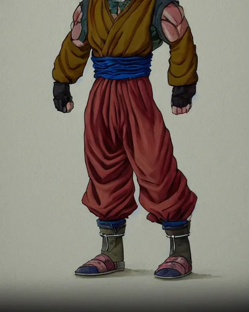 Prompt: a oil / watercolor painting full body character portrait of an old homeless saiyan mercenary in the style of moebius in the style of leonard boyarsky trending on artstation deviantart pinterest detailed photorealistic highlights and shadow hd 8 k post - processing high resolution