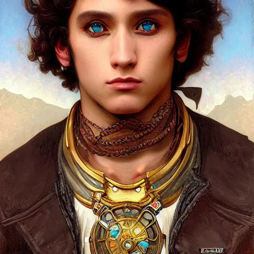 Prompt: a portrait painting of a fantasy steampunk male, highly detailed, art by tristan eaton and artgerm and william - adolphe bouguereau