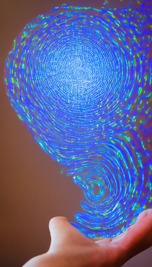 Image similar to photograph of two hands holding a 2ft slightly curved soft background blue blue oblong bubble filled with glowing AR hologram paragraphs in iMessage bubble formed between the arc between the thumb and index finger, AR sentences streaming from your mouth to your hands, chatting at Dolores Park sunset dappled golden hour light