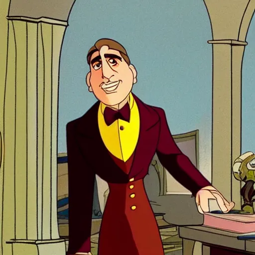 Image similar to steve carell in anastasia, don bluth animation, film still