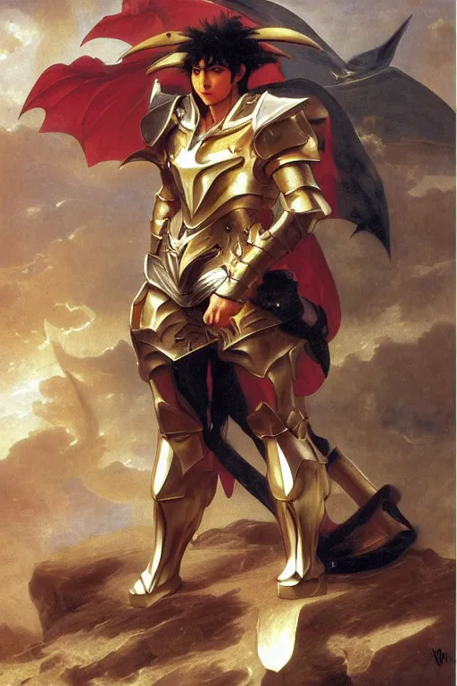 Prompt: Dragon Shiryū from Saint Seiya with full armor by William Adolphe Bouguereau
