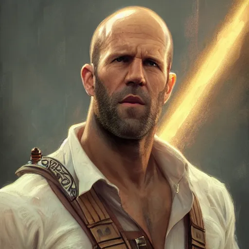 Prompt: photography of jason statham, deep focus, d & d, fantasy, intricate, elegant, highly detailed, digital painting, artstation, concept art, matte, sharp focus, illustration, hearthstone, art by artgerm and greg rutkowski and alphonse mucha