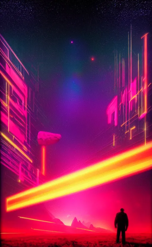 Image similar to a love affair with doubt, dark retrowave, glitch art, interstellar, beautifully lit, by Arthur Adams, artstation, unreal engine