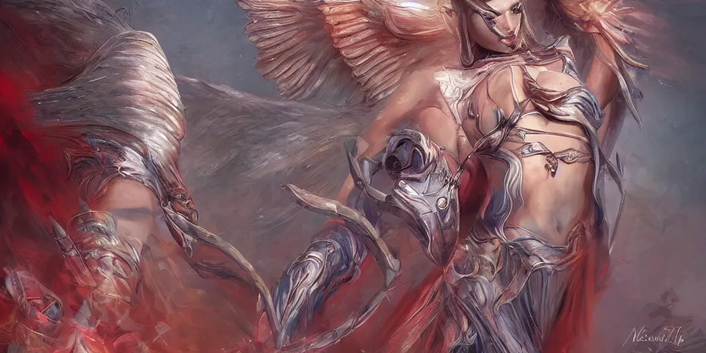 Image similar to female angel warrior. digital art, detailed by magali villeneuve