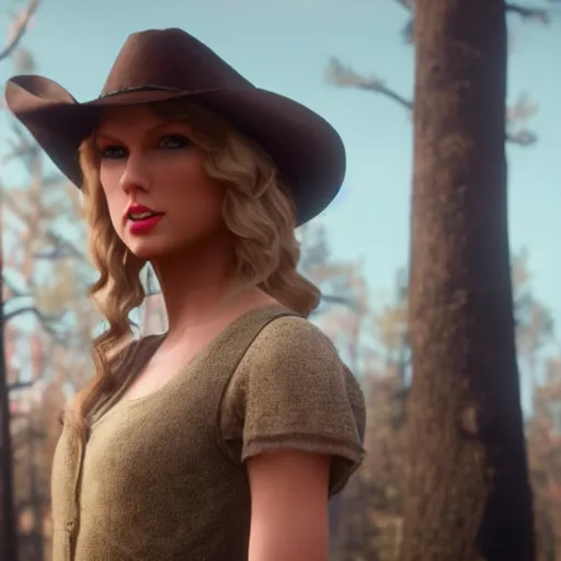 Prompt: Film still of Taylor Swift, from Red Dead Redemption 2 (2018 video game)