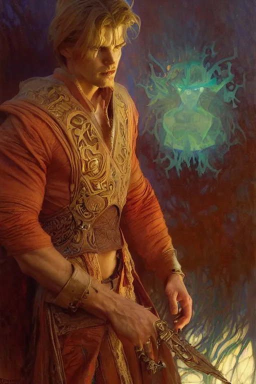 Image similar to attractive man, elden ring, cool colors, painting by gaston bussiere, craig mullins, greg rutkowski, alphonse mucha