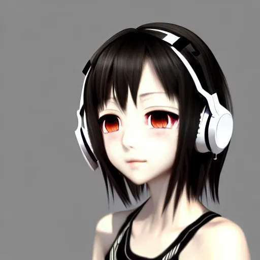 Prompt: squareenix style 3d anime girl wearing headphone listening to amplifier trending on pixiv skeb artstation photo portrait kantoku style