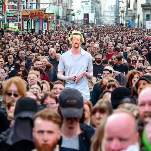 Image similar to a 7 foot tall, ginger, balding man walking among the crowd