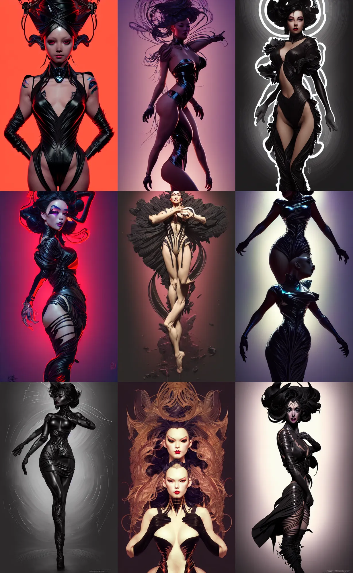 Prompt: digital concept art by artgerm, tooth wu, dan mumford, beeple, wlop, rossdraws, james jean, marc simonetti and alphonse mucha. just one black tape project attctive showgirl. full body!! contour light effect!! hd, 4 k, stage light. octane render. ultra clear detailed