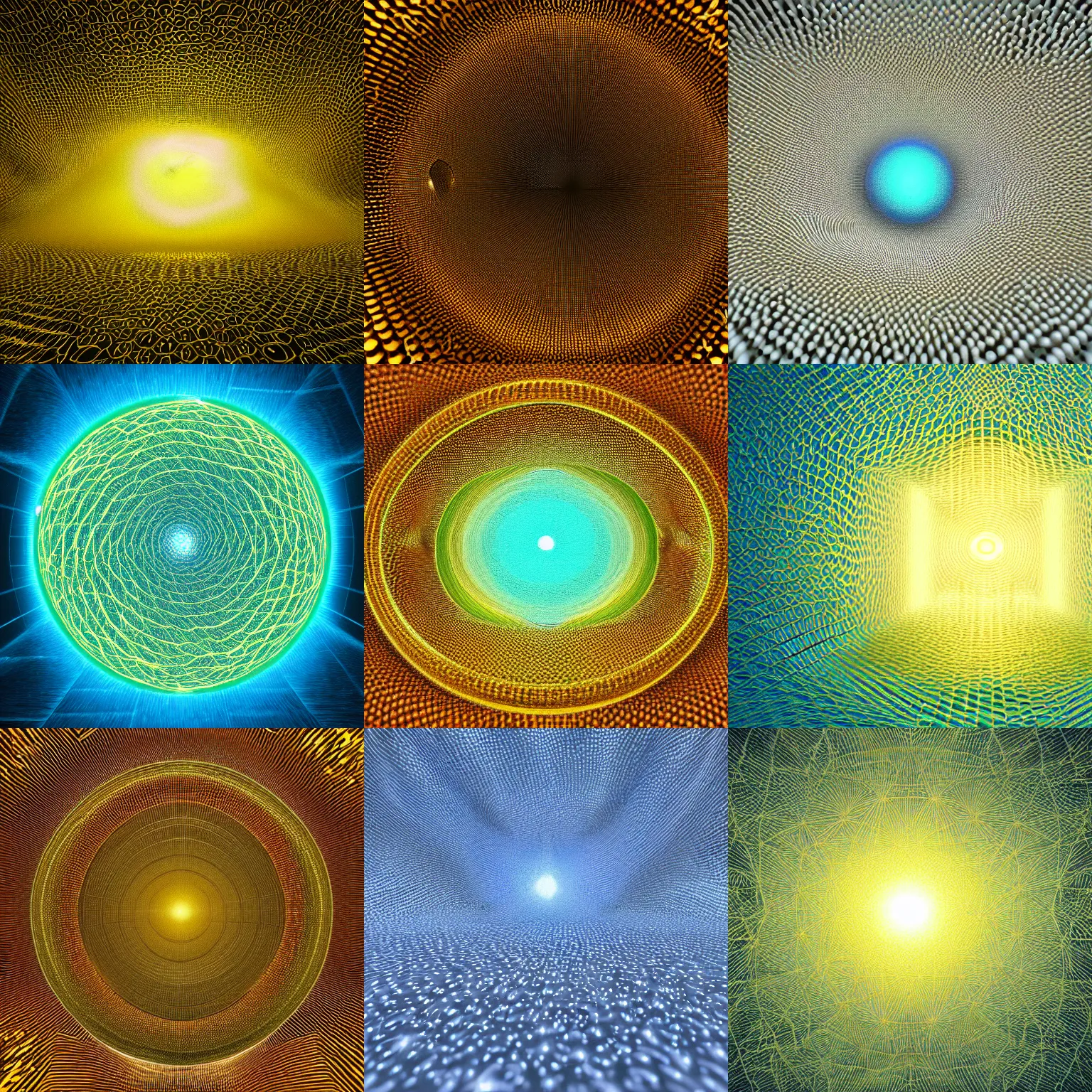 Prompt: omnidirectional light field quantum foam condensation, golden ratio, organic phyllotaxis, quantum wavetracing, octane render, generative art, trending on artstation