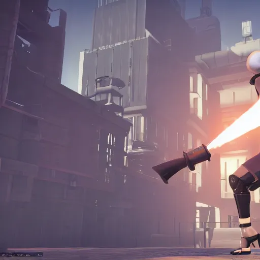 Prompt: 2B nier automata in Team fortress 2, 4k screenshot of Team fortress 2 gameplay, 8k hdr showcase