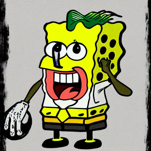 Image similar to spongebob squarepants, evil!!!!!!! sharp teeth, horror, realistic, human like