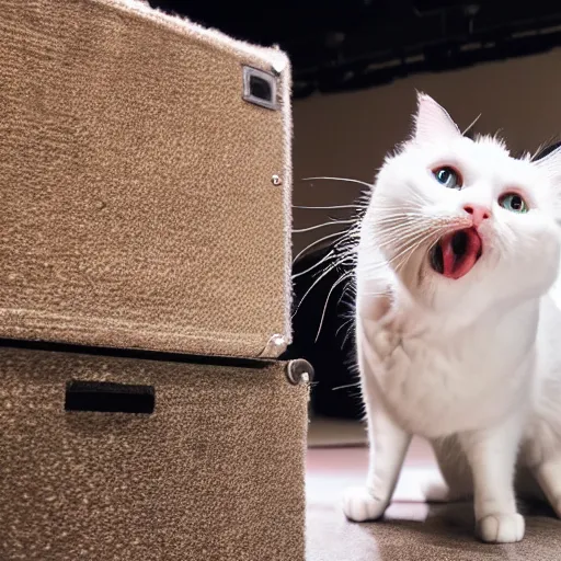 Image similar to a cat singing on stage, professional photography