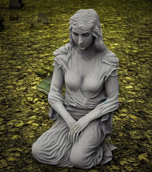 Prompt: weeping angel statue in graveyard surrounded by beautiful forest, vintage film photo, cgsociety, octane render, trending on artstation, artstationHD, artstationHQ, unreal engine, 4k, 8k