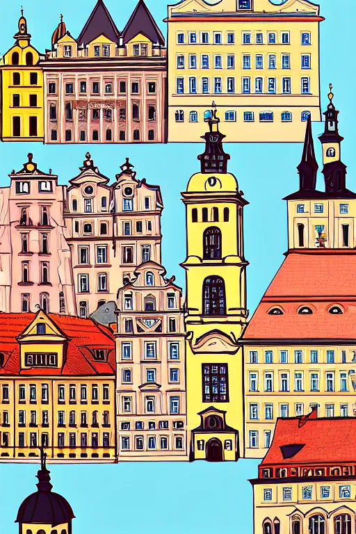 Image similar to prague, illustration, in the style of katinka reinke