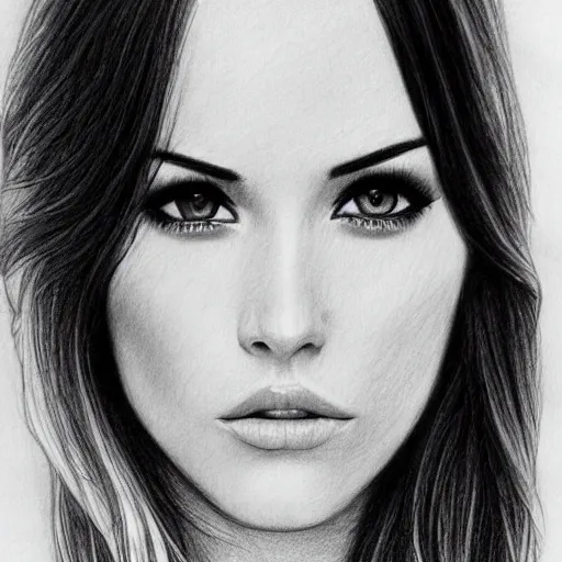 Image similar to a pencil sketch of megan foxs face