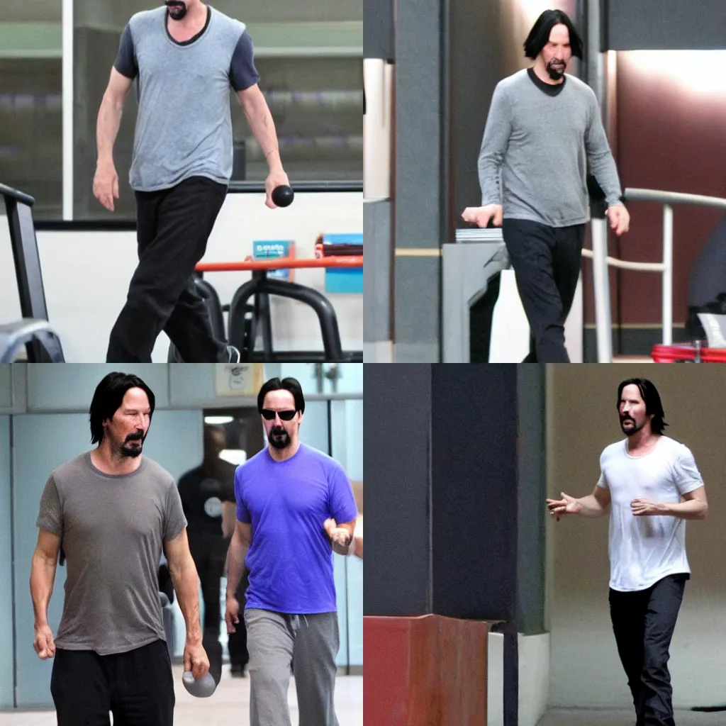 Prompt: keanu reeves goes to the gym,