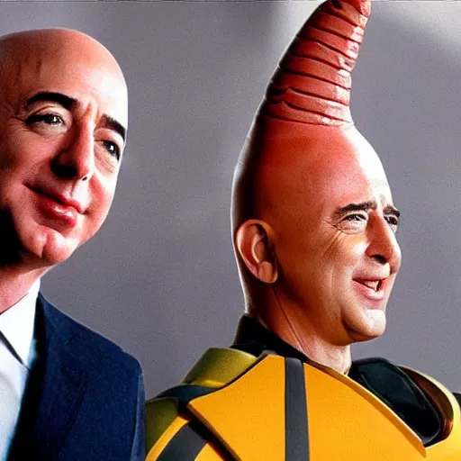 Image similar to jezz bezos as one of the coneheads movie still