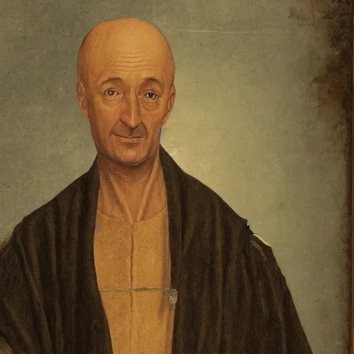Prompt: john locke from tv show lost, early netherlandish painting