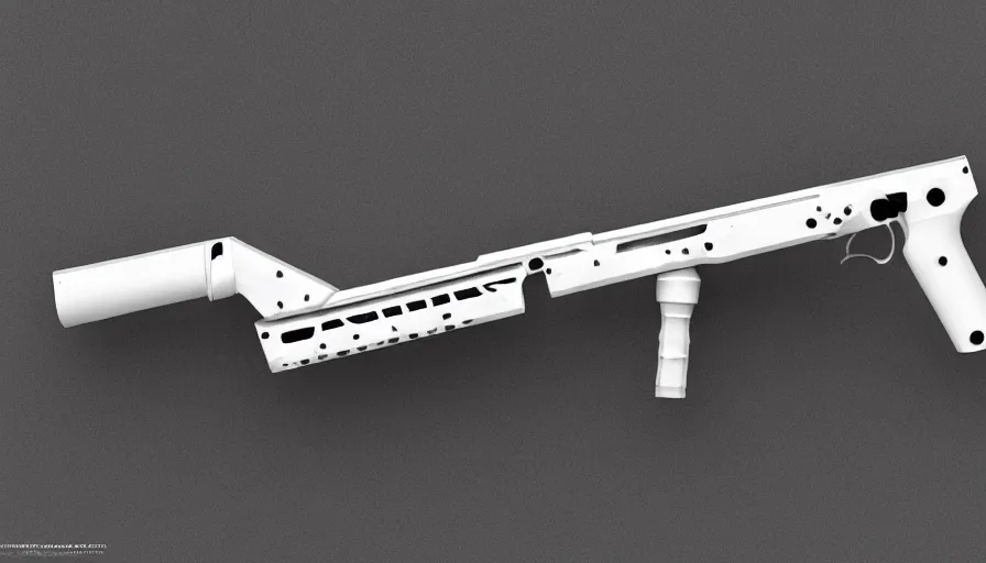 Image similar to extremely detailed ultra realistic photographic side view ultra minimalist rifle coilgun, detailed trigger, chemically propelled, electric, smooth streamline, elegant sleek smooth body, white paint, battery and wires, railgun, chemrail, gauss, smooth utopian design, ultra high quality, octane, cod, destiny, warframe, terminator