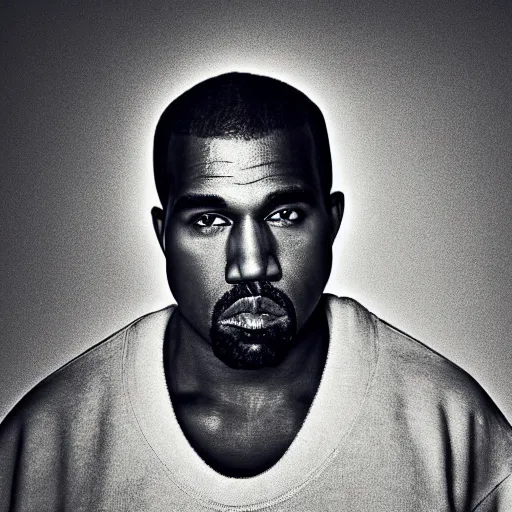 Image similar to the face of kanye west wearing yeezy clothing at 4 2 years old, portrait by julia cameron, chiaroscuro lighting, shallow depth of field, 8 0 mm, f 1. 8