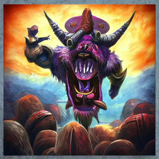 Image similar to minotaur war scream, d & d style, trending on artstation, colorful, intricate,