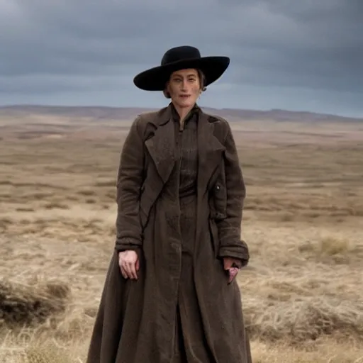 Prompt: Gillian Anderson playing Daniel Plainview in There Will Be Blood