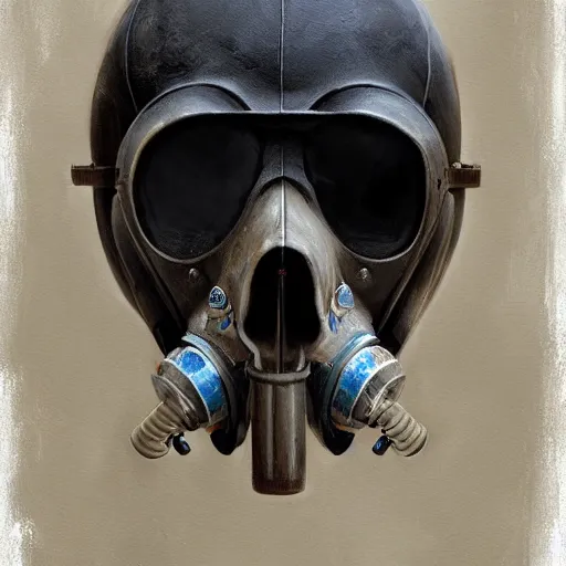 Image similar to a portrait painting of a skull wearing a gasmask, digital painting, hyper realistic, very detailed, in the style of greg rutkowski,