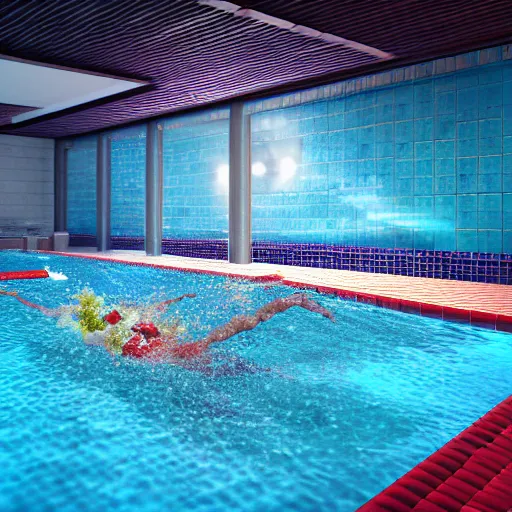 Image similar to carnage in a swimming pool, marvel, 3 d render, studio lighting,