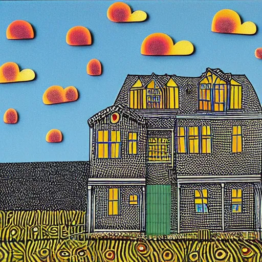 Prompt: The Haunted House on the Hill by Howard Arkley.