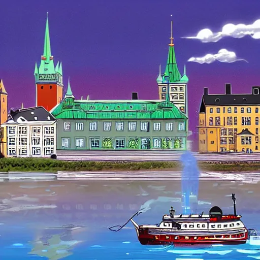 Image similar to stockholm, anime background art