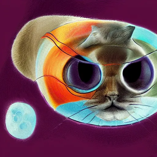 Image similar to a cat submarine chimera, digital art