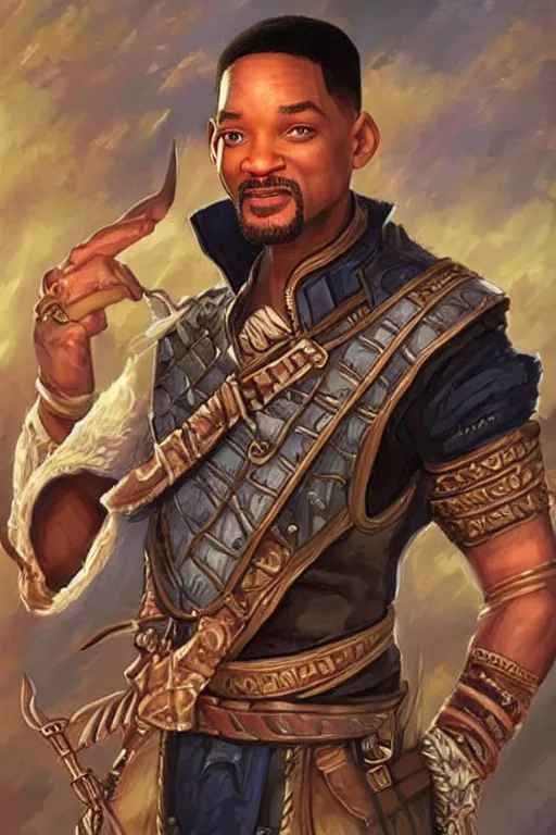 Prompt: will smith portrait as a dnd character fantasy art.