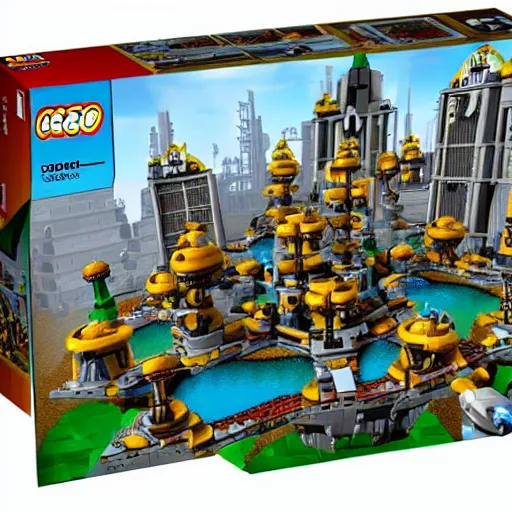 Prompt: Haven City from Jak 2 Lego set