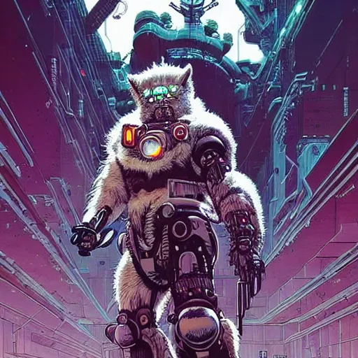 Image similar to portrait of a cybernetic werewolf warrior with white fur and power armor, cyberpunk concept art by josan gonzales and moebius and enki bilal and and dan mumford and jean claude meziere and philippe druilleg