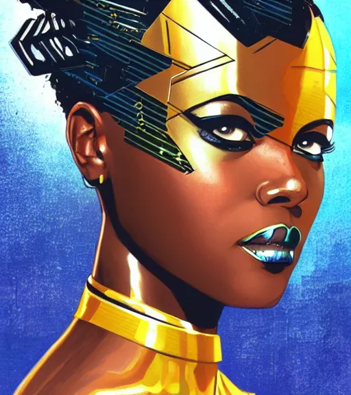 Image similar to african female android, by MARVEL comics and Sandra Chevrier, 4k