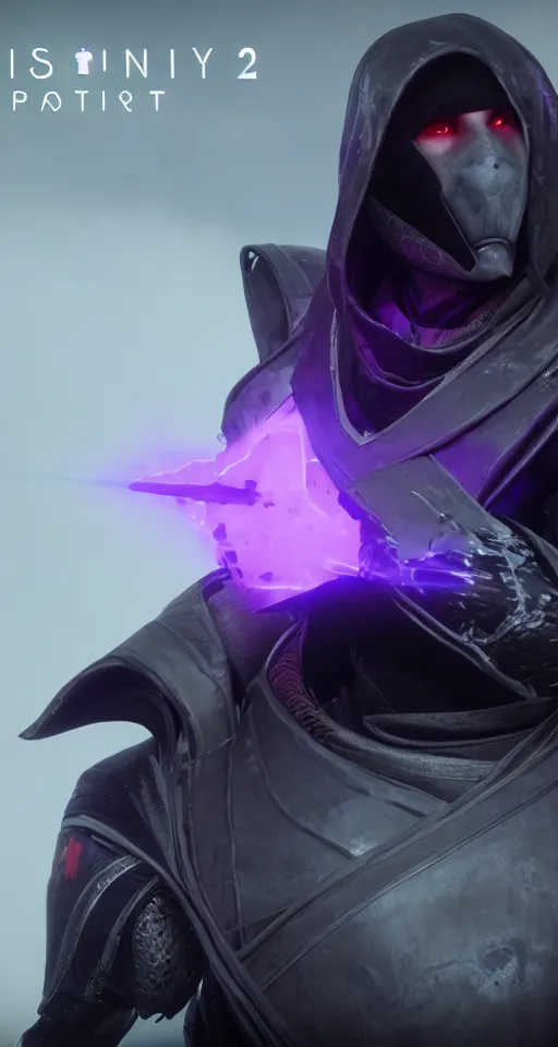 Image similar to Destiny 2 warlock portrait, head to toe, cinematic, vfx, particle lighting, purple void particles, rule of thirds, space wizard, unreal engine 5