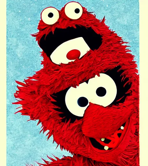 Prompt: Elmo from sesame street in the style of Junji Ito