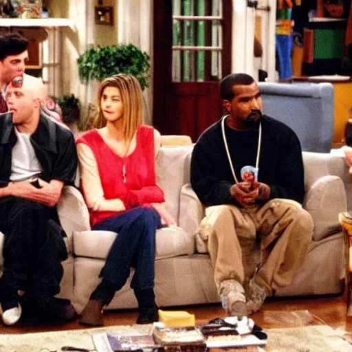 Image similar to Kanye West playing a guest role on Friends, 1998, sitcom, vhs tape