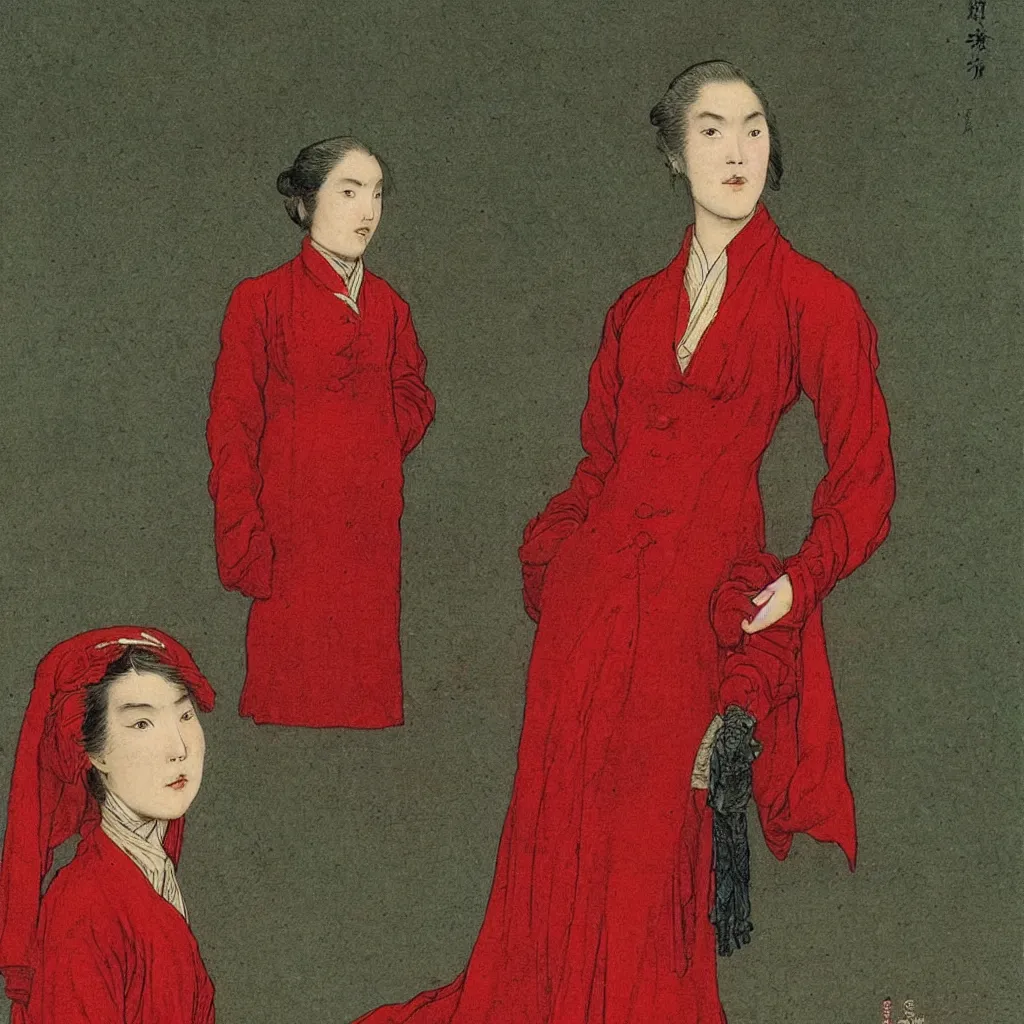 Image similar to a lady in a red cheongsam, highly detailed, comicstyle, by caspar david friedrich.