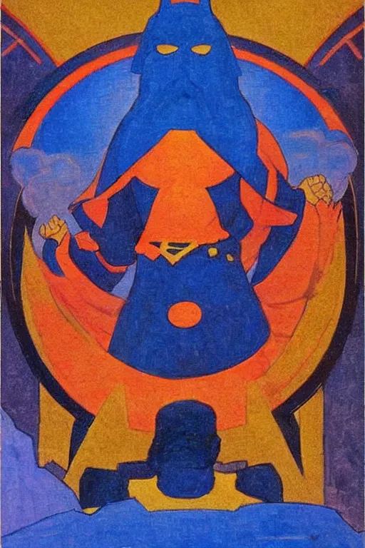 Image similar to thor, marvel, artwork by nicholas roerich,